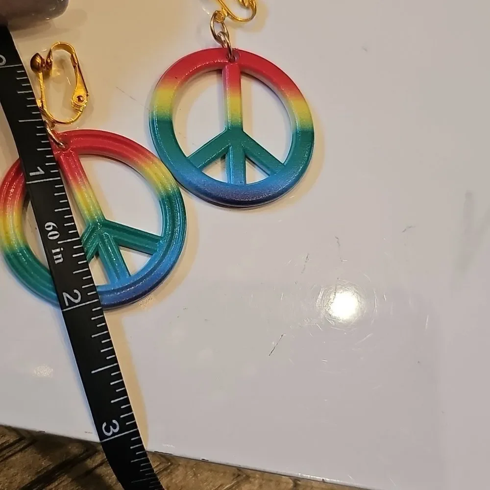 Colorful Peace Sign Clip Earrings